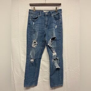 Almost Famous Blue Distressed Straight Leg Jeans